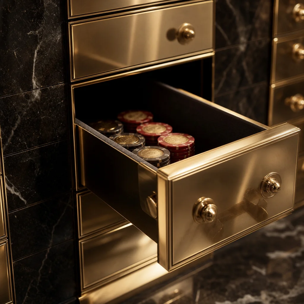 Polished gold vault door symbolising secure crypto casino banking